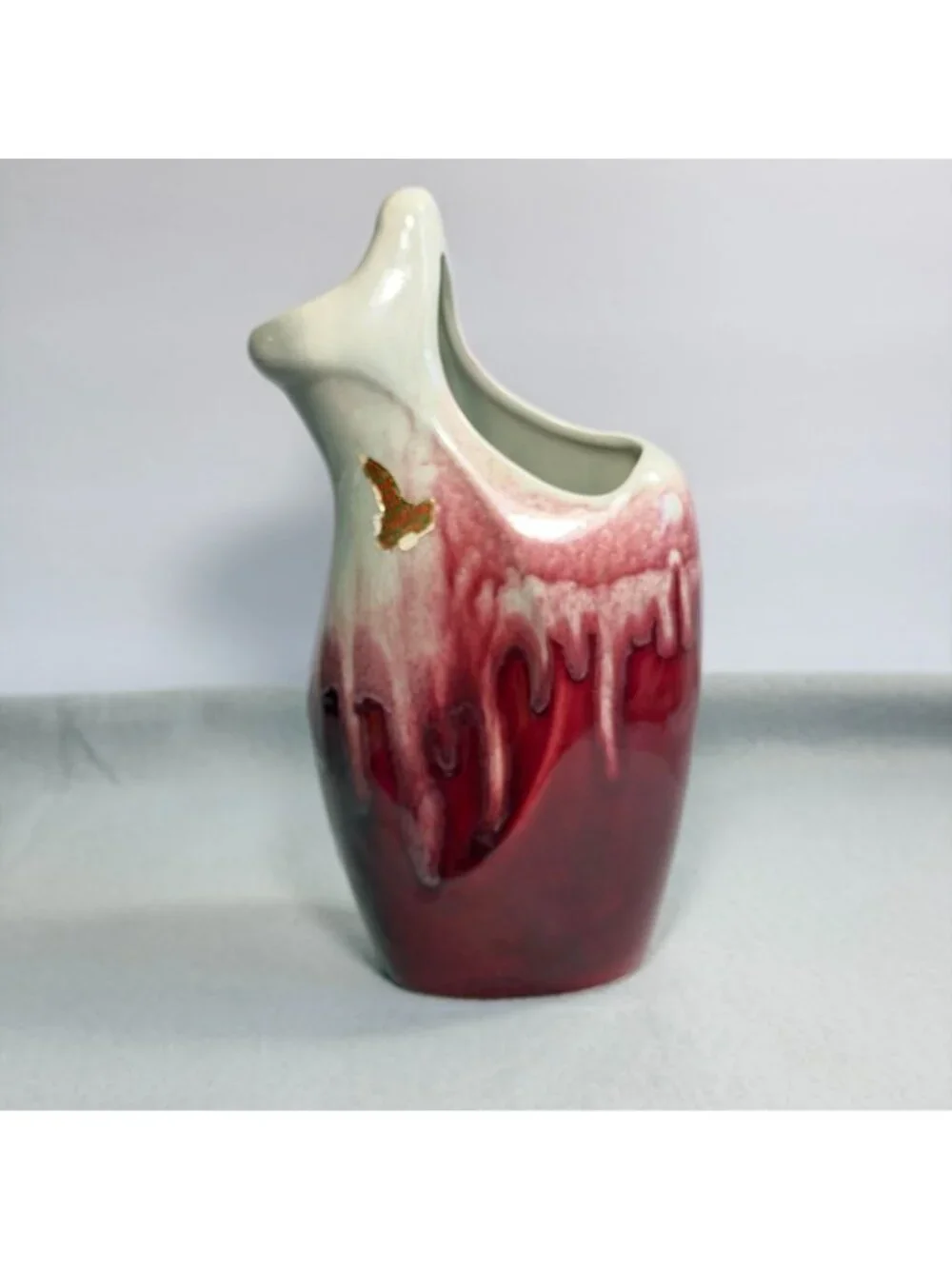 Vintage Red Wing Pottery Vase 1953 Anniversary Drip Glaze Oxblood Maroon B2317 - Picture 12 of 16